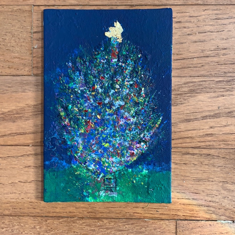 Original hand painted Christmas tree on 4 x 6 flat panel